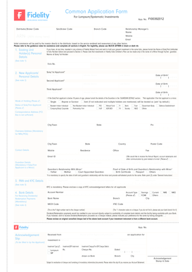 Fidelity Mutual Fund Investment Application Form