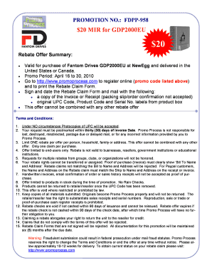 Fantom Drives GDP2000EU Rebate Claim Form