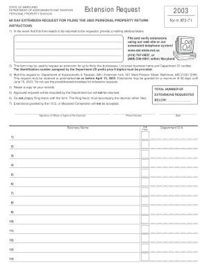 Maryland 2003 Personal Property Return Extension Request