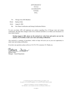 Chicago Water and Zoning Certification Request