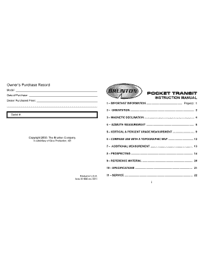 Pocket Transit Owner's Purchase Record