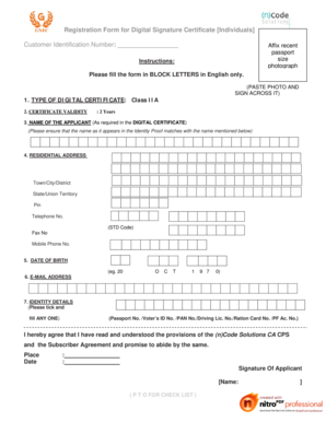 Digital Signature Certificate Registration Form
