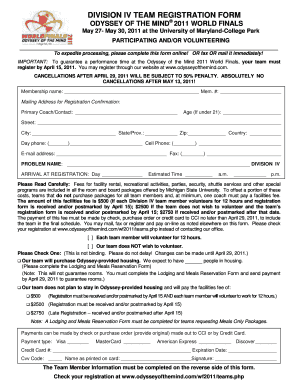 Odyssey of the Mind Team Registration Form