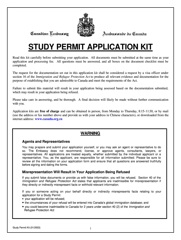 Canada Study Permit Kit 2003 2021 Fill And Sign Printable Template Online Us Legal Forms