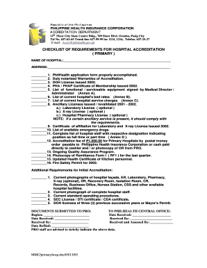 checklist of requirements for hospital accreditation ( primary )