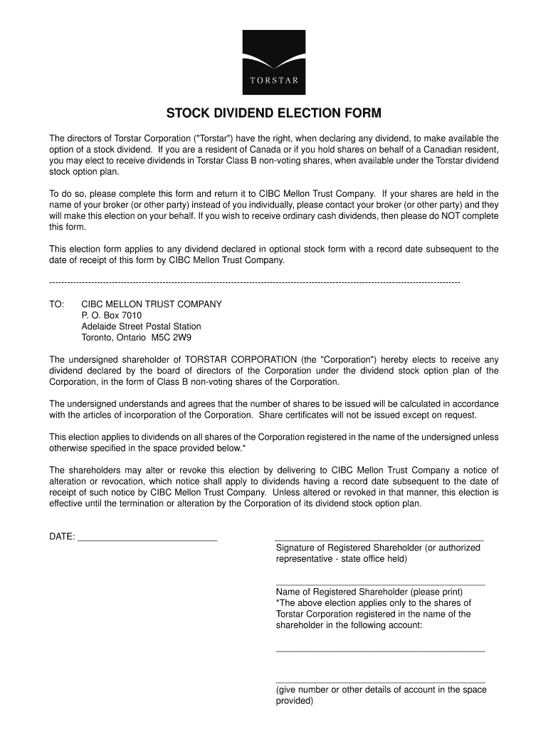 Dividend Election 2003 - TorStar Preview on Page 1