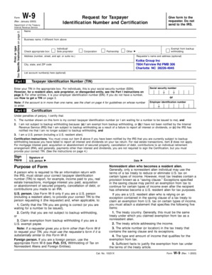 Form W-9 Request for Taxpayer Identification Number and Certification