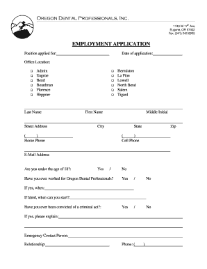 online job application and dental form