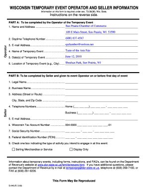 Wisconsin Temporary Event Operator and Seller Information