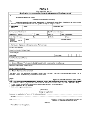 Form 8 Application for Electoral Roll Correction