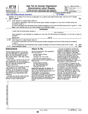 IRS Form 8718 User Fee for Exempt Organization Determination Letter Request