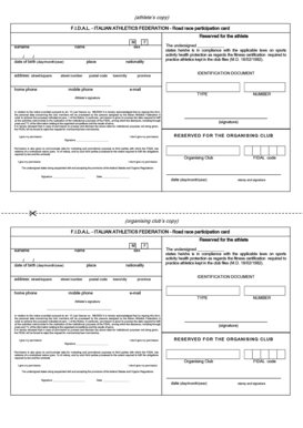 FIDAL Road Race Participation Card
