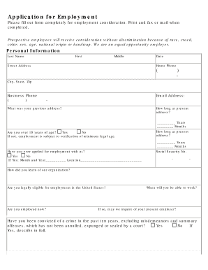 Printable Job Application Form