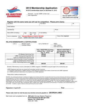 2013 US Masters Swimming Membership Application