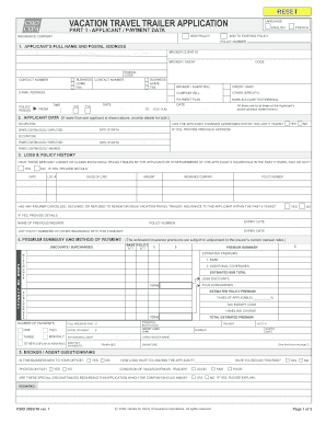 Vacation Travel Trailer Application Form