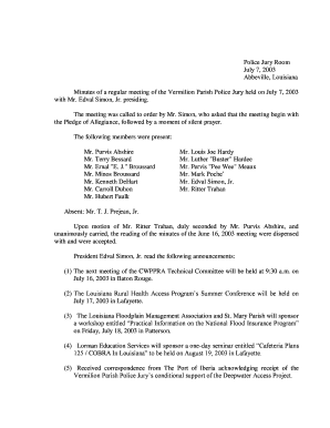 Police Jury Room July 7, 2003 Abbeville, Louisiana Minutes of a ...