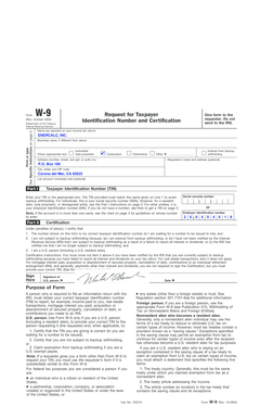 Form W-9 Request for Taxpayer Identification Number and Certification
