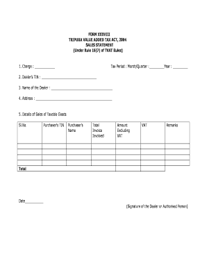 Tripura VAT Sales Statement Form