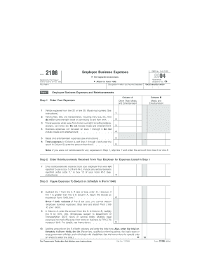 IRS Form 2106 Employee Business Expenses