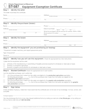 Illinois ST-587 Equipment Exemption Certificate