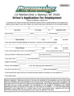 Driver's Application For Employment