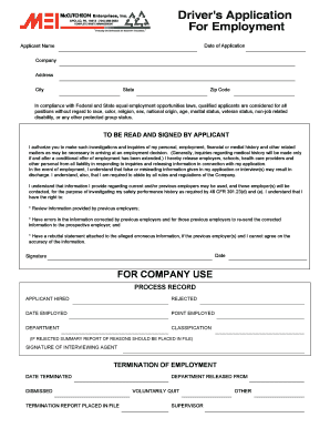 Driver's Application for Employment