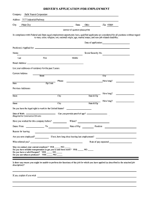 Driver Application for Employment