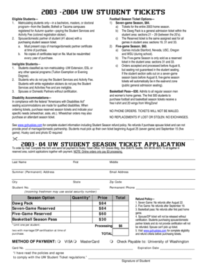 2003-2004 UW Student Season Ticket Application