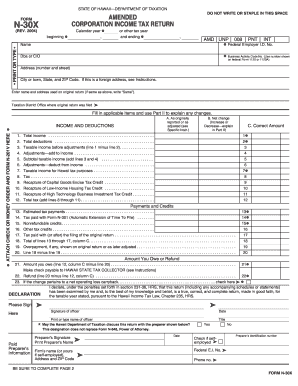 Hawaii Form N-30X Corporation Income Tax Return