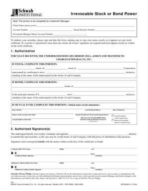 Irrevocable Stock or Bond Power