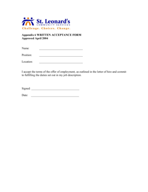 Written Acceptance Form
