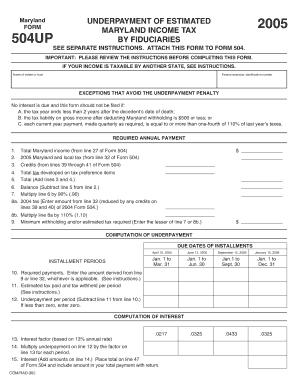 Maryland Underpayment of Estimated Income Tax Form 504UP