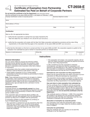 New York Certificate of Exemption CT-2658-E