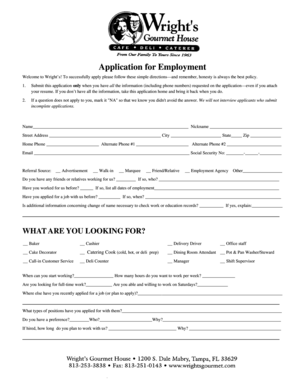 Wright's Employment Application Form