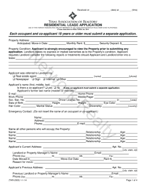 Texas Residential Lease Application