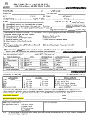 USA Volleyball Individual Membership Form