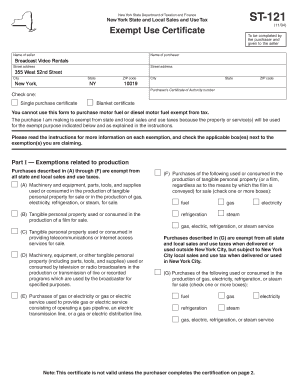 New York Exempt Use Certificate ST-121