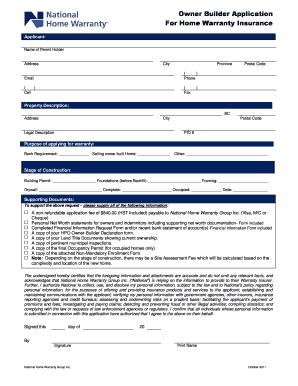 Owner Builder Application for Home Warranty Insurance