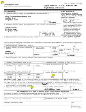 ATF Form 4 Application for Firearm Transfer