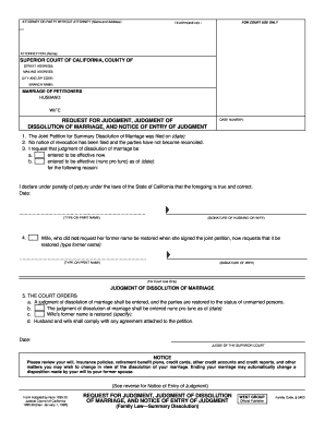 California Dissolution of Marriage Judgment