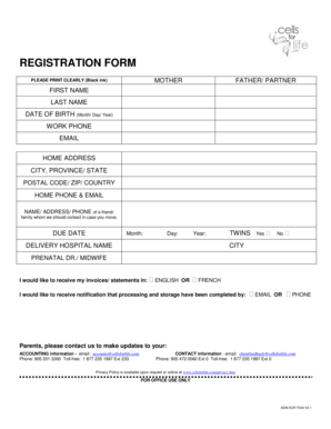 Cells for Life Shipping Request Form