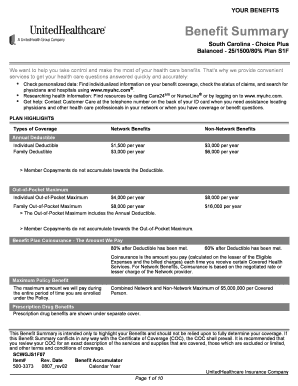 South Carolina Health Insurance Benefits Summary