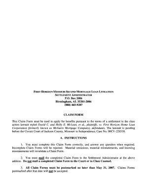 First Horizon Missouri Second Mortgage Loan Litigation Claim Form