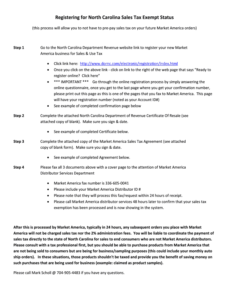 Registering for North Carolina Sales Tax Exempt Status Preview on Page 1