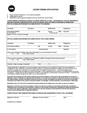 Locum Tenens Application Form