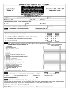 New Mexico Tax Year 2012 Application for Low Income Owners