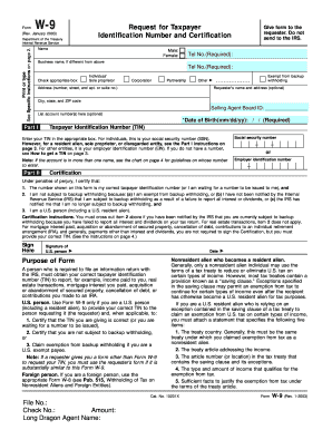IRS Form W-9 Request for Taxpayer Identification Number