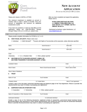 Wade Core Destination Fund New Account Application