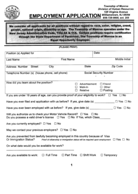 Township of Monroe Employment Application