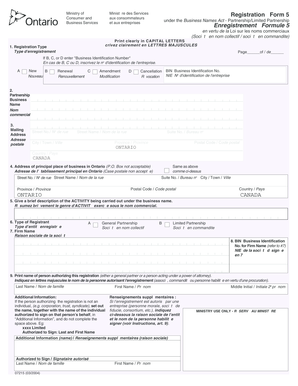 Ontario Partnership Registration Form 5